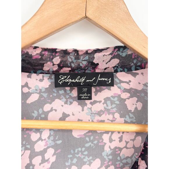 Elizabeth and James 100% Silk Sheer Floral Fringe Tie Neck Blouse Size M - Picture 6 of 10